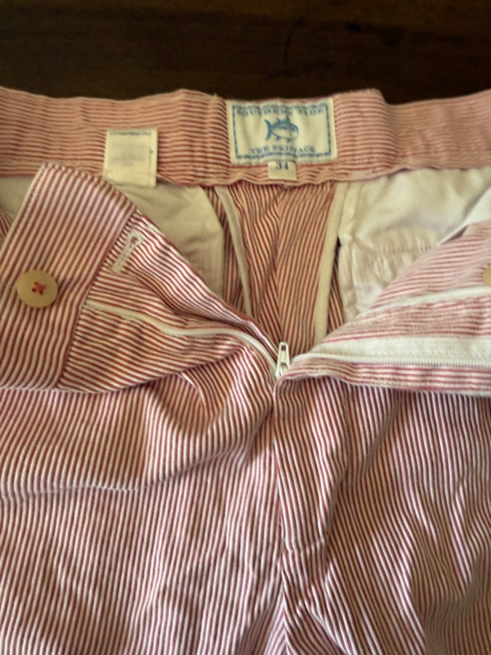 Southern Tide Men’s Red and White Striped Seersucker Shorts